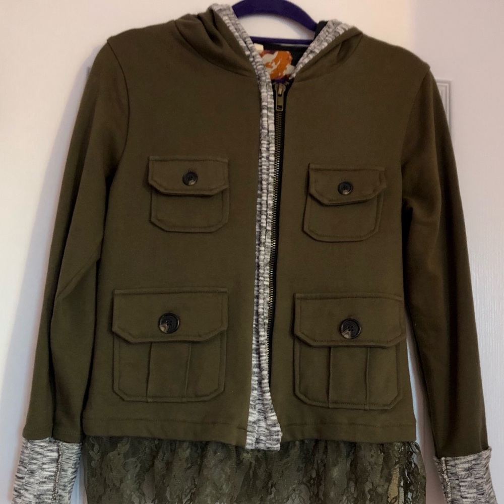 Olive Green Scrapbook Zipper Jacket Medium